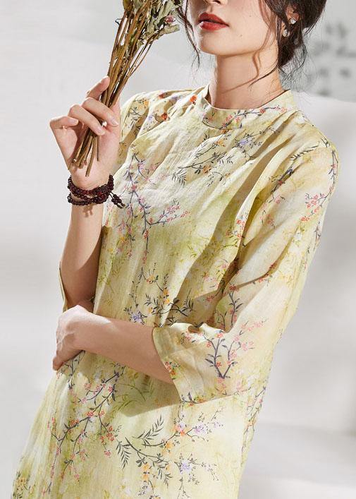 Unique O Neck Patchwork Linen Summer Clothes Runway Yellow Print Dresses