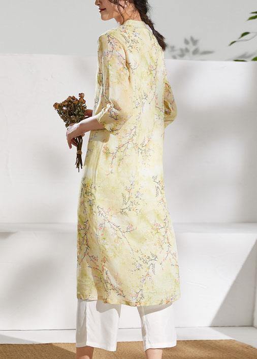 Unique O Neck Patchwork Linen Summer Clothes Runway Yellow Print Dresses