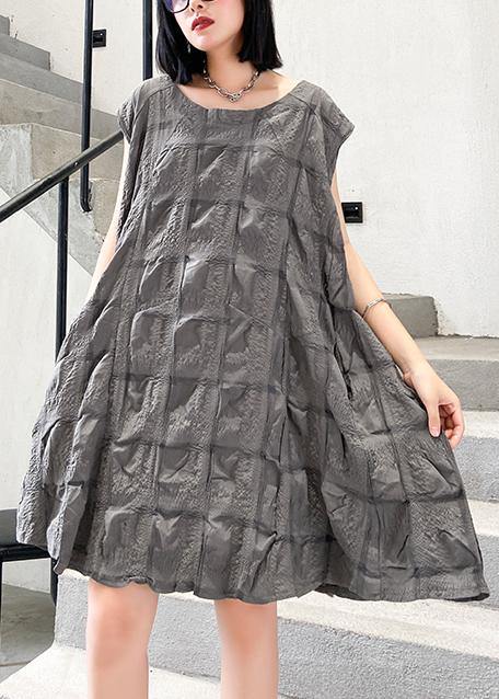 Unique O Neck Cinched Cotton Summer Clothes Work Outfits Gray Dresses