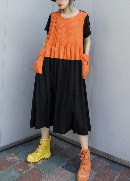 Unique Orange Cotton Wardrobes Patchwork Kaftan Summer Dress