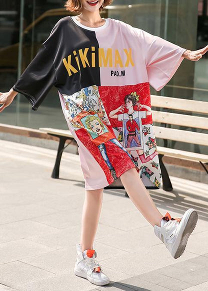 Unique Patchwork Color Prints Cotton Wardrobes O Neck Cotton Dress