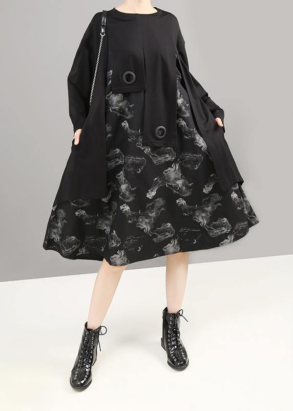 Unique Patchwork Cotton Prints Dress Shirts Black Dress