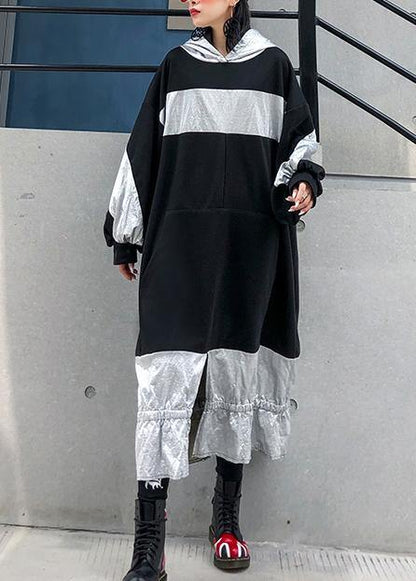 Unique Patchwork Hooded Cotton Tunic Ideas Black Dress