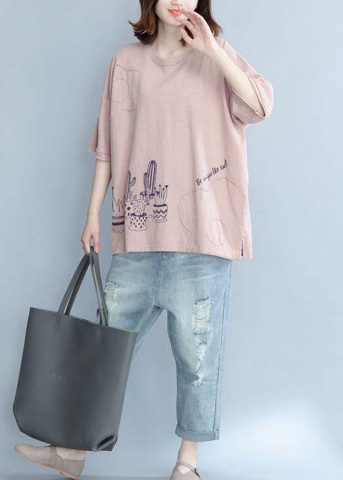 Unique Pink Prints Cotton Shirts Appliques Daily Summer Blouse