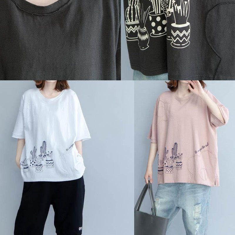 Unique Pink Prints Cotton Shirts Appliques Daily Summer Blouse
