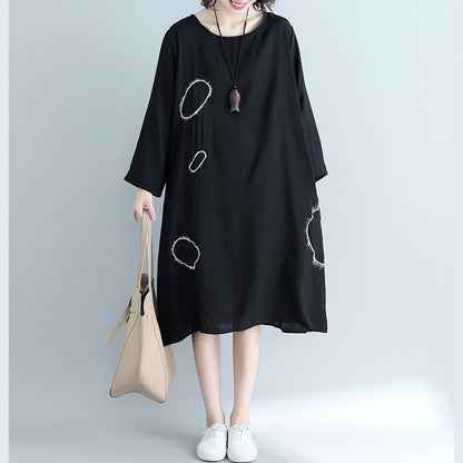 Unique Pockets Cotton Clothes Wardrobes Black Loose Dress