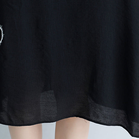Unique Pockets Cotton Clothes Wardrobes Black Loose Dress