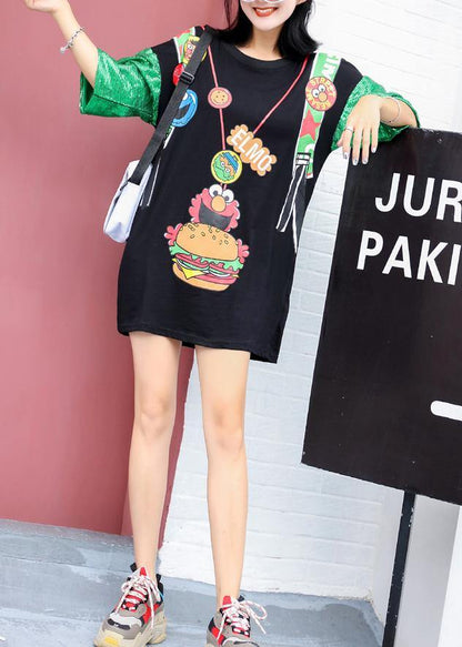Unique Prints Cotton Blouse Sewing Black O Neck Blouses Summer