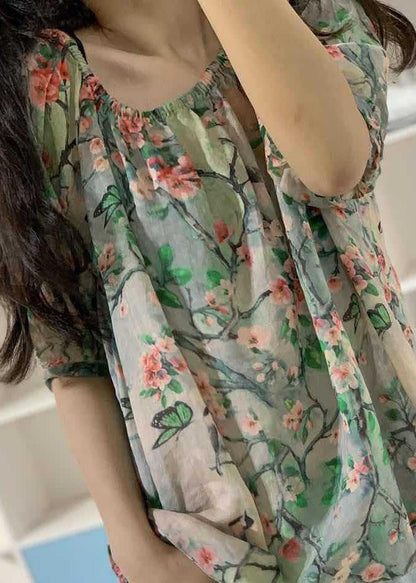 Unique Prints Linen Clothes Half Sleeve Box Fall Blouses