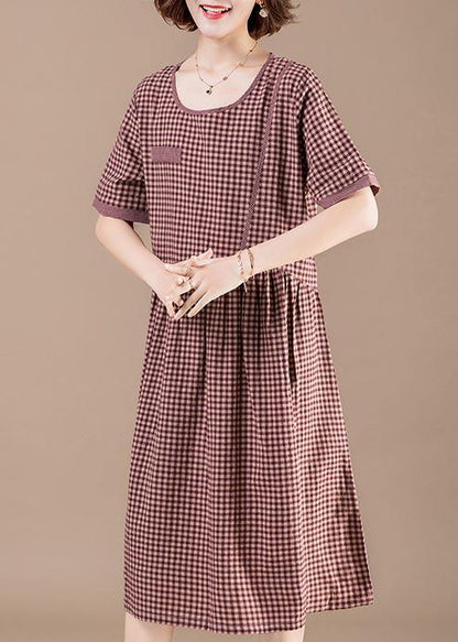 Unique Red Plaid Cotton Dresses Photography Patchwork Pockets Short Summer Dresses