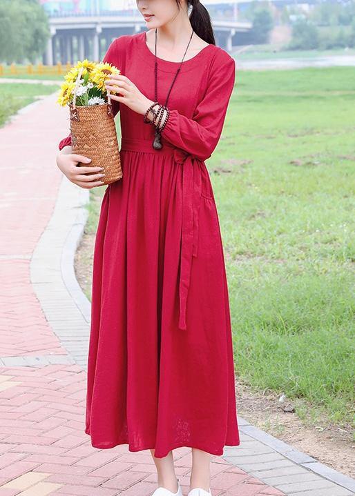 Unique Red Robes O Neck Cinched Dresses Spring Dresses