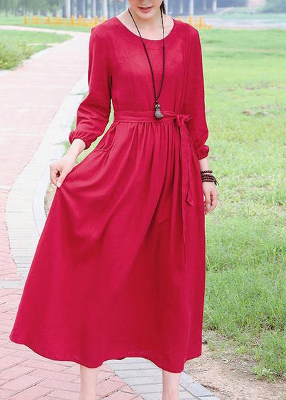 Unique Red Robes O Neck Cinched Dresses Spring Dresses