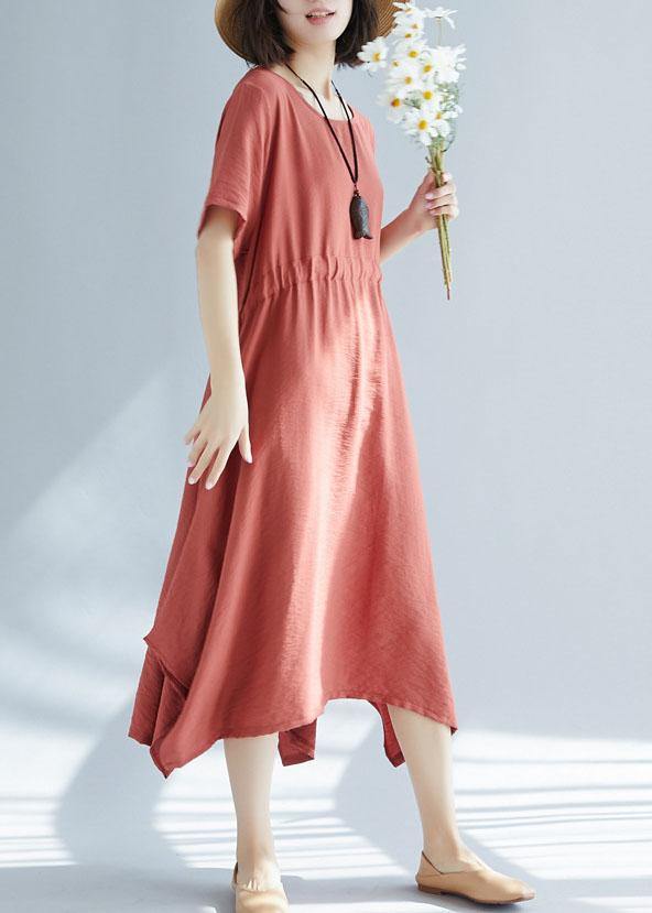 Unique Red Big Hem Cotton Linen Robes Side Open Love Summer Dresses