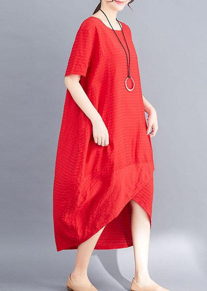 Unique Red Cotton Wardrobes Asymmetric Patchwork Maxi Summer Dress