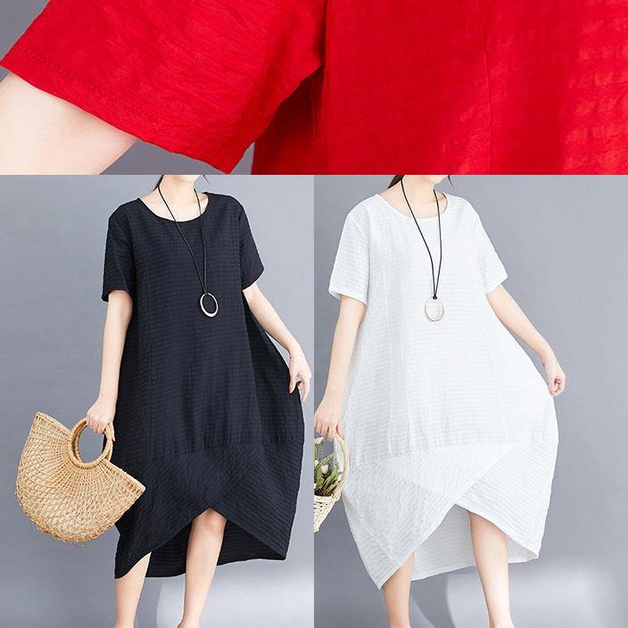 Unique Red Cotton Wardrobes Asymmetric Patchwork Maxi Summer Dress
