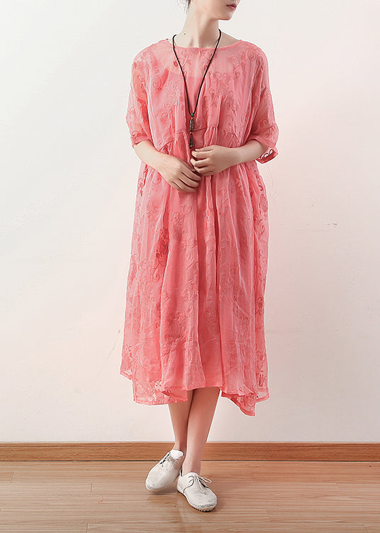 Unique Red Cotton Dresses Catwalk O Neck Cotton Summer Dress