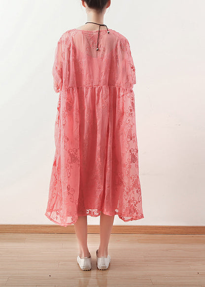 Unique Red Cotton Dresses Catwalk O Neck Cotton Summer Dress