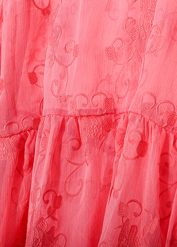 Unique Red Cotton Dresses Catwalk O Neck Cotton Summer Dress