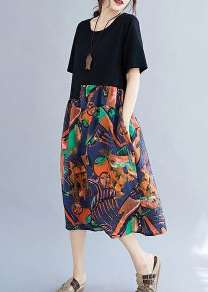 Unique Red Print Quilting Clothes O Neck Patchwork a Line Dress