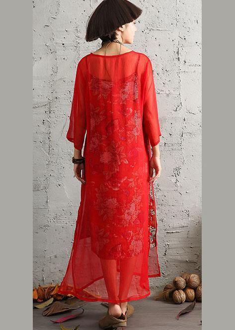 Unique Red Silk Clothes Side Open a Line Summer Dresses