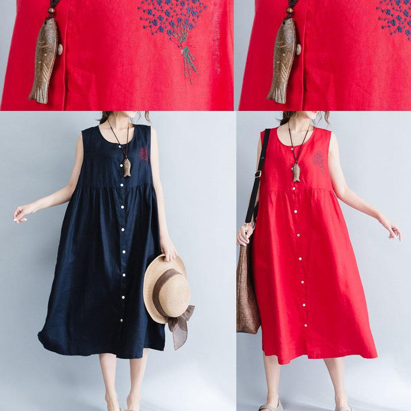 Unique Red Sleeveless Linen Quilting Dresses Patchwork Love Summer Dresses