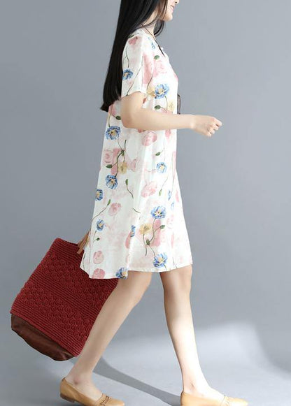 Unique Short Sleeve Cotton Summerquilting Clothes Wardrobes White Prints Dresses