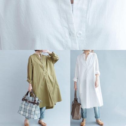 Unique Side Open Cotton Tunic Pattern White Dresses Fall