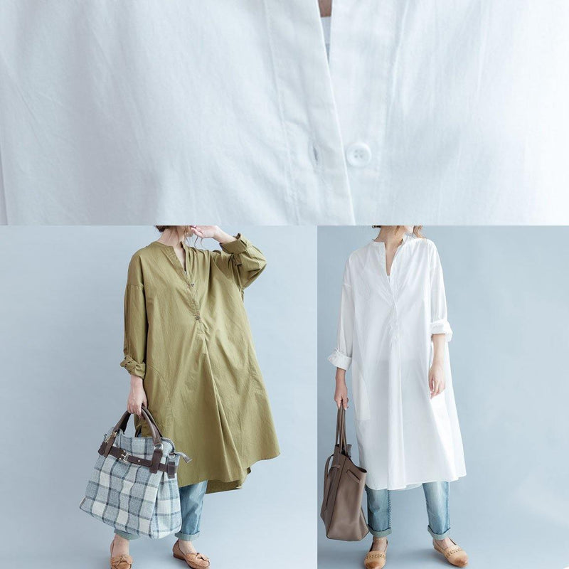Unique Side Open Cotton Tunic Pattern White Dresses Fall
