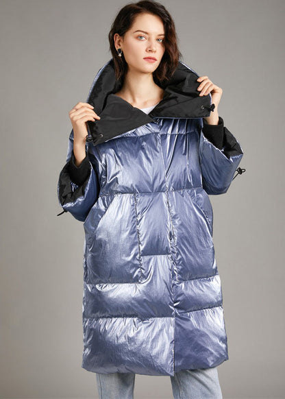 Unique Silver Grey Stand Collar Pockets Slim Fit Winter Duck Down Coat