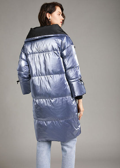 Unique Silver Grey Stand Collar Pockets Slim Fit Winter Duck Down Coat