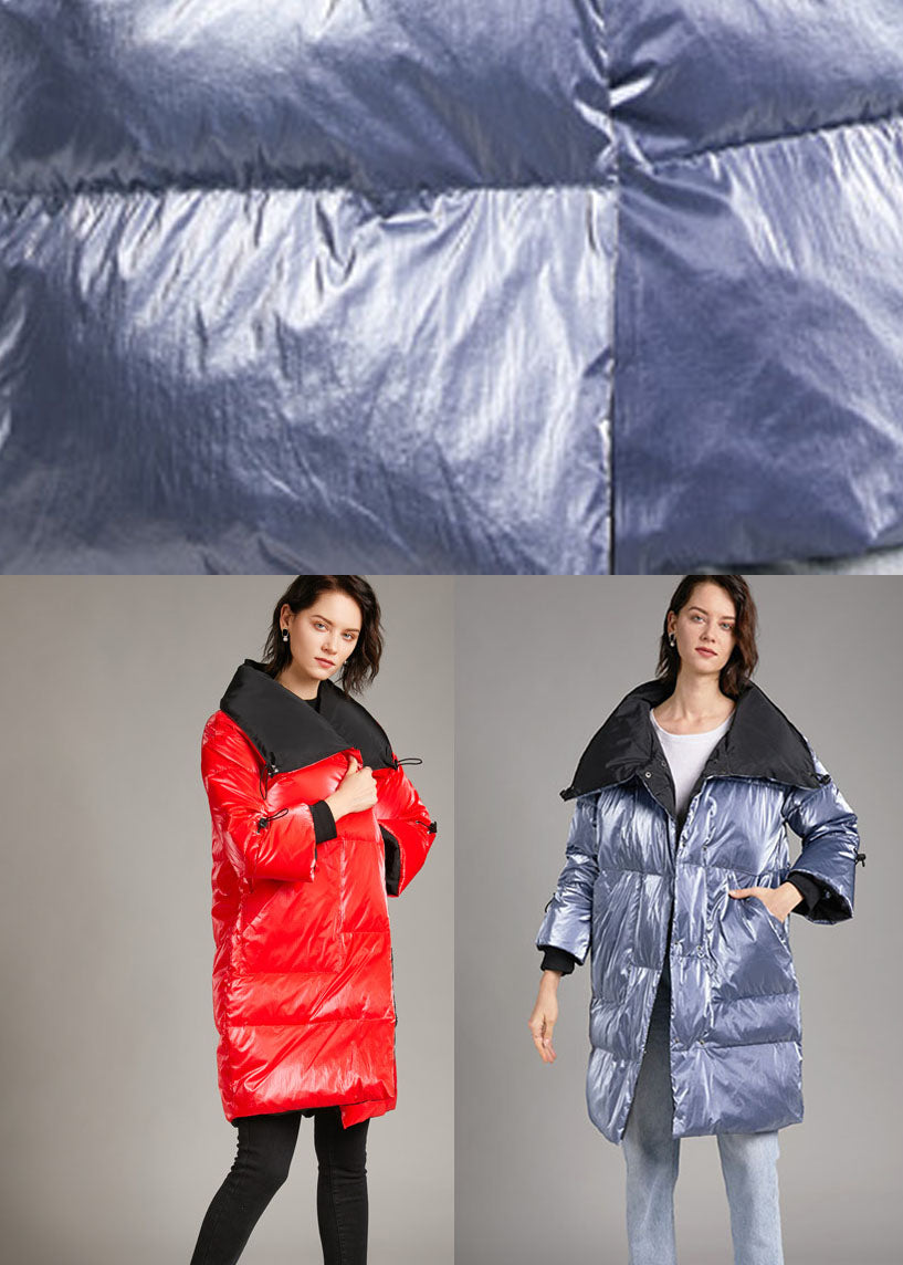 Unique Silver Grey Stand Collar Pockets Slim Fit Winter Duck Down Coat