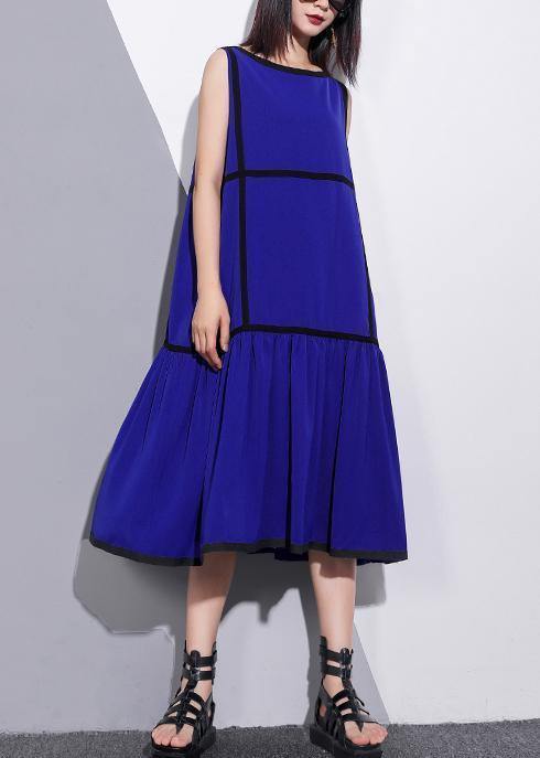 Unique Sleeveless Patchwork Chiffon Clothes for Fine Life Blue Dress Summer