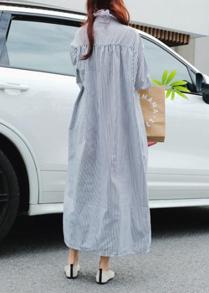 Unique Striped Cotton Tunics Ruffled Asymmetric Maxi Dress