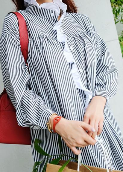 Unique Striped Cotton Tunics Ruffled Asymmetric Maxi Dress