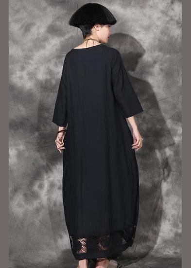 Unique V Neck Cotton Dress Wardrobes Black Patchwork Lace Hem Dress Summer