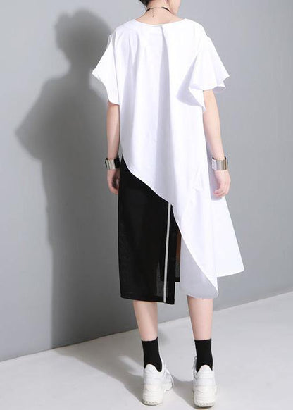 Unique White Cotton Clothes Petal Sleeve Baggy Side Open Summer Dress