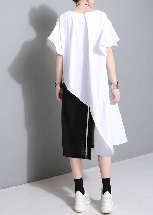 Unique White Cotton Clothes Petal Sleeve Baggy Side Open Summer Dress