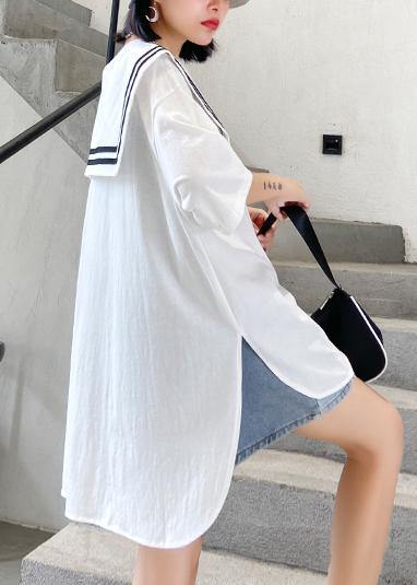 Unique White Cotton Tunics for O Neck Patchwork Loose Top
