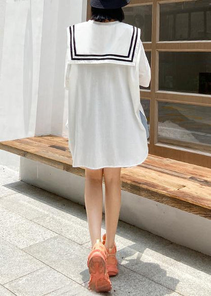 Unique White Cotton Tunics for O Neck Patchwork Loose Top