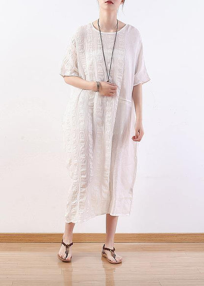 Unique White Linen Clothes O Neck Half Sleeve Summer Dresses