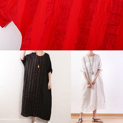 Unique White Linen Clothes O Neck Half Sleeve Summer Dresses