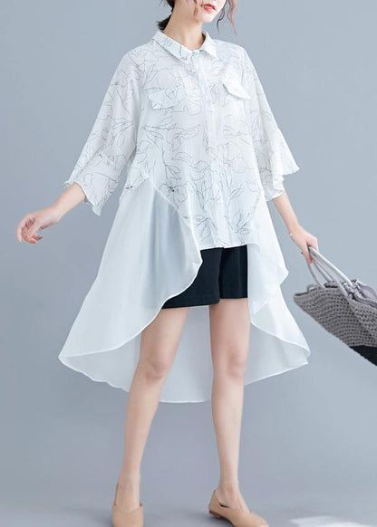 Unique White Print Chiffon Outfit Omychic Work O Neck Patchwork Asymmetric a Line Summer Dresses