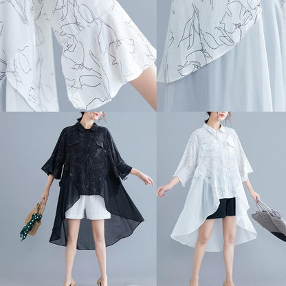Unique White Print Chiffon Outfit Omychic Work O Neck Patchwork Asymmetric a Line Summer Dresses