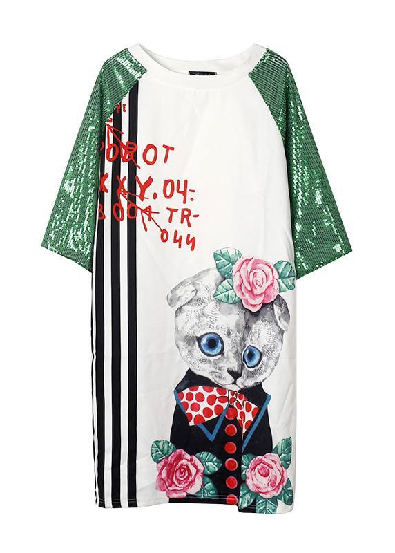 Unique White Short Sleeve Cotton Long Shirts Prints Maxi Dress