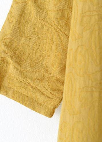 Unique Yellow Cotton Clothes Thick Warm Maxi O Neck Dresses