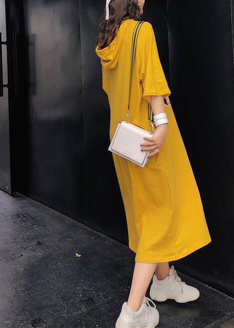 Unique Yellow Print Cotton Quilting Dresses Indian Shape O Neck Half Sleeve Kaftan Summer Dress