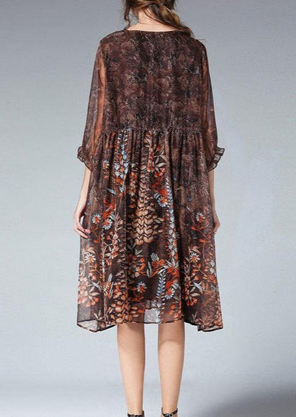 Unique Blue Print Tunic Pattern O Neck Cinched Summer Dresses