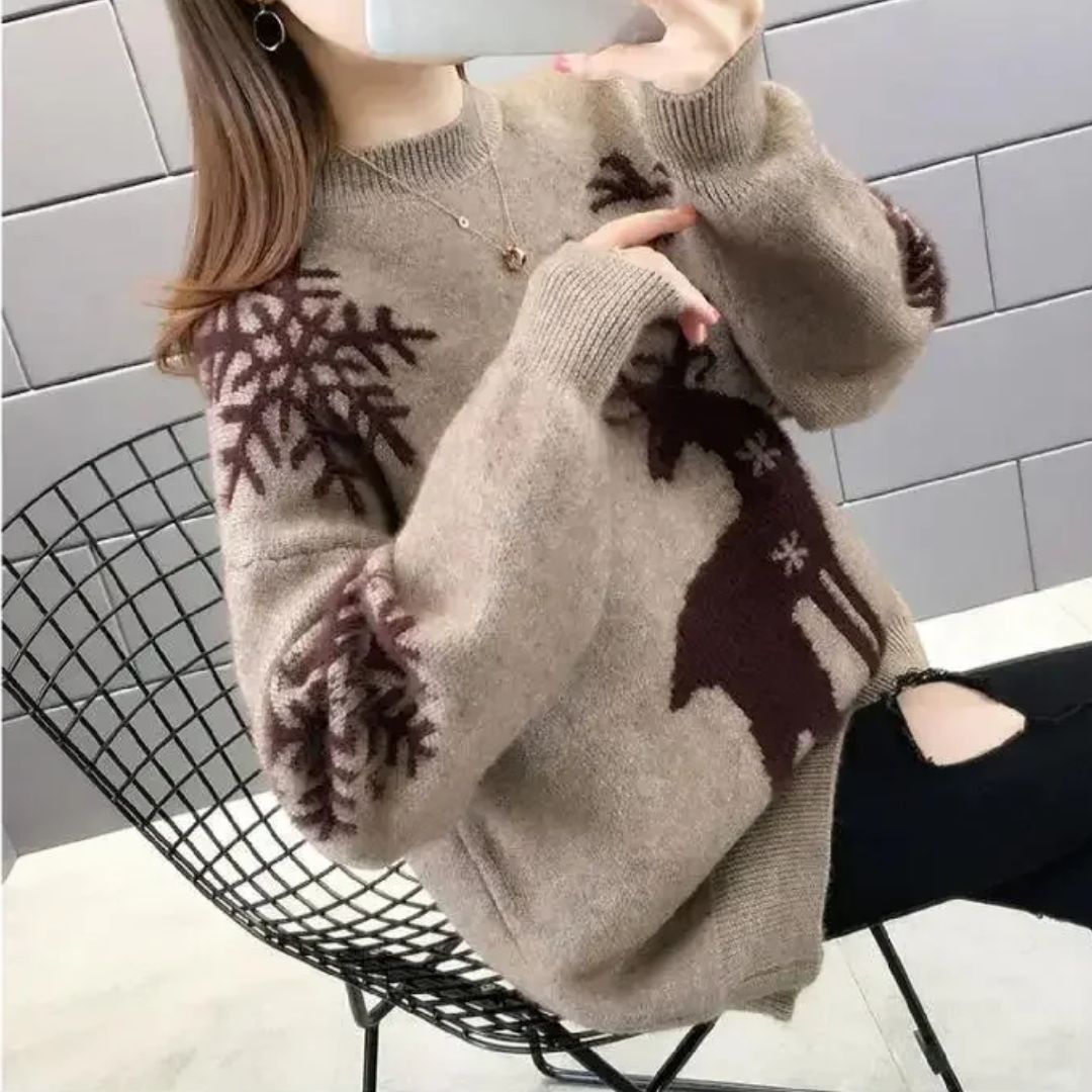 Doris Knitted Women's Christmas Sweater with Reindeer Motif
