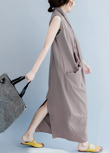 V Neck Sleeveless Loose Long Dress Split Hem Long Tank