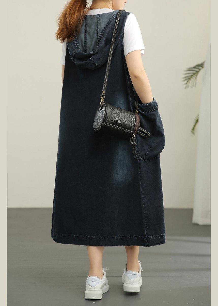V-neck Denim Dress Double Pocket Loose Large T-shirt Two Piece Set